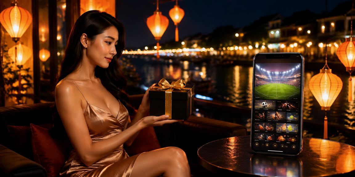 Người dùng tại Hội An xem thông tin cá cược thể thao dưới ánh đèn lồng truyền thống vào buổi tối